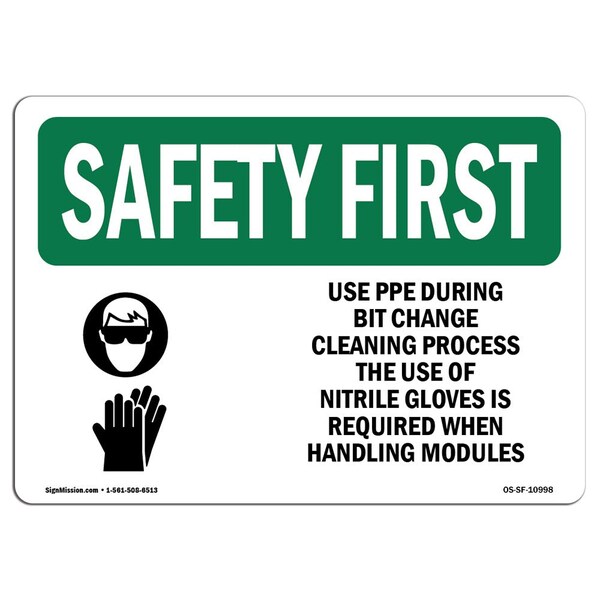 Signmission OSHA Sign, Use PPE During Bit Change Cleaning W/ Symbol, 10in X 7in Aluminum, 10" W, 7" H, Landscape OS-SF-A-710-L-10998 - main